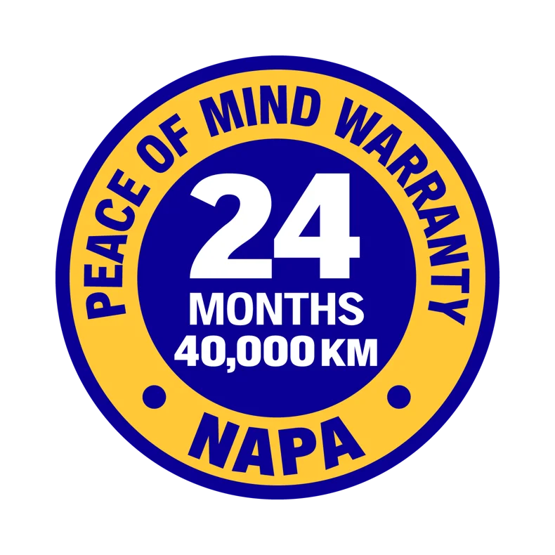 NAPA Peace of Mind Warranty seal — 24 months, 40,000 km